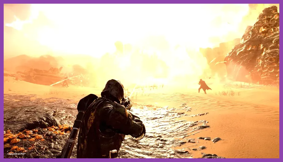 Helldivers 2 action scene showing intense combat and explosions