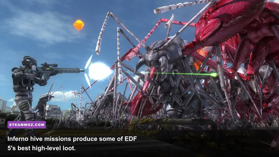 Earth Defense Force 5 Inferno difficulty hive battle against giant insects