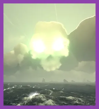 Sea of Thieves crew fighting a Fort of Fortune world event under a red skull cloud