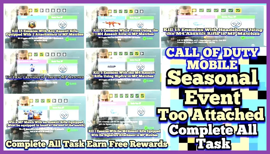 Call of Duty Mobile seasonal tasks interface showing Battle Pass and account XP rewards