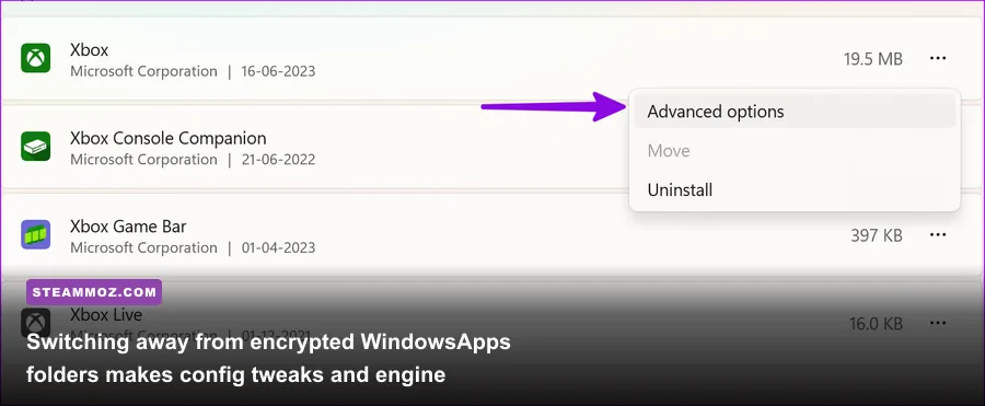 Xbox PC app settings screen displaying custom directory installation paths