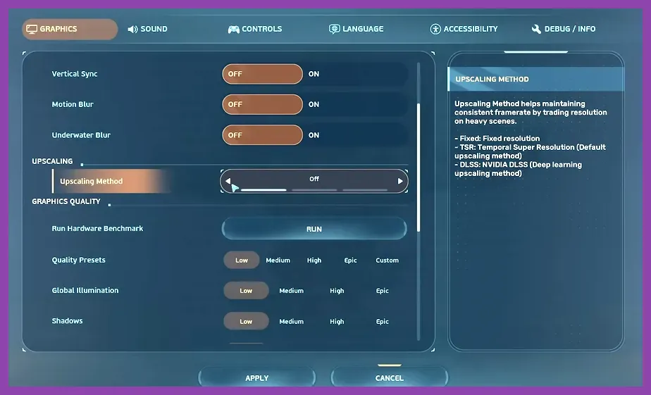 Subnautica 2 advanced graphics and display options menu