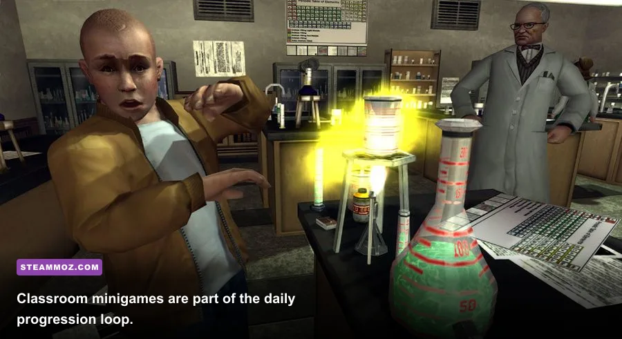 Chemistry class minigame in Bully Scholarship Edition