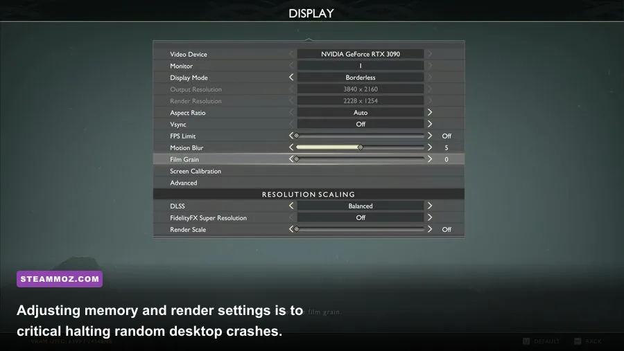 God of War PC display and graphics calibration menu