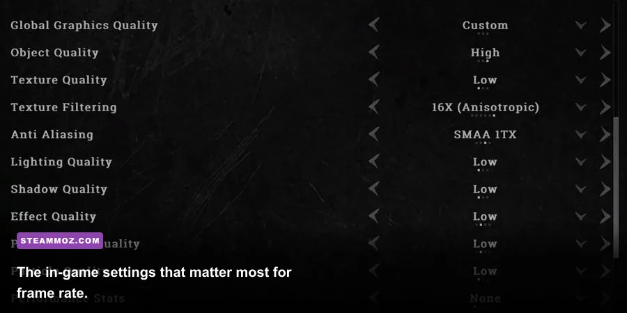 Hunt Showdown 1896 PC graphics settings menu for performance tuning