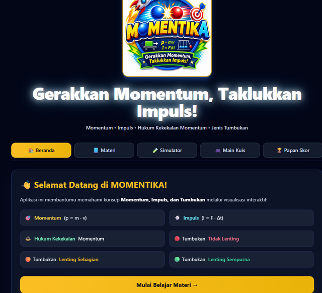 Tampilan Dashboard Momentika