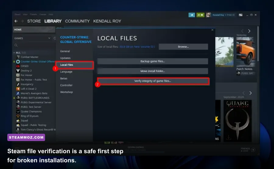 Steam file verification window for fixing Clanfolk crashes