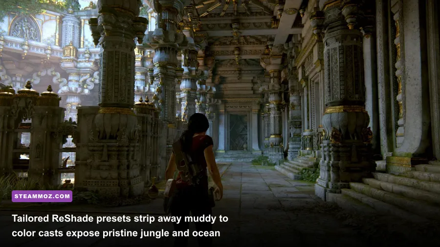 Libertalia pirate colony ruins in Uncharted 4 with rich cinematic lighting and enhanced contrast