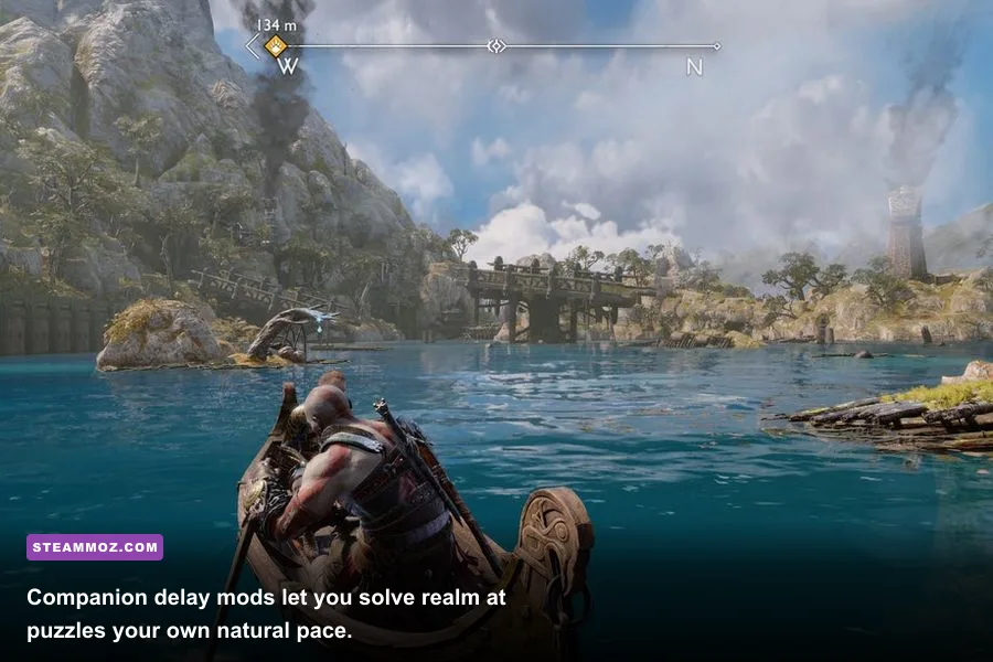 Atreus exploring a puzzle room in God of War Ragnarok