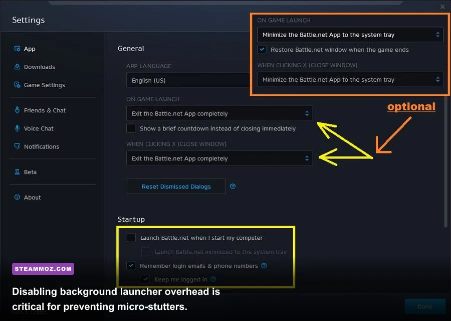 Battle.net desktop app settings menu displaying hardware acceleration options