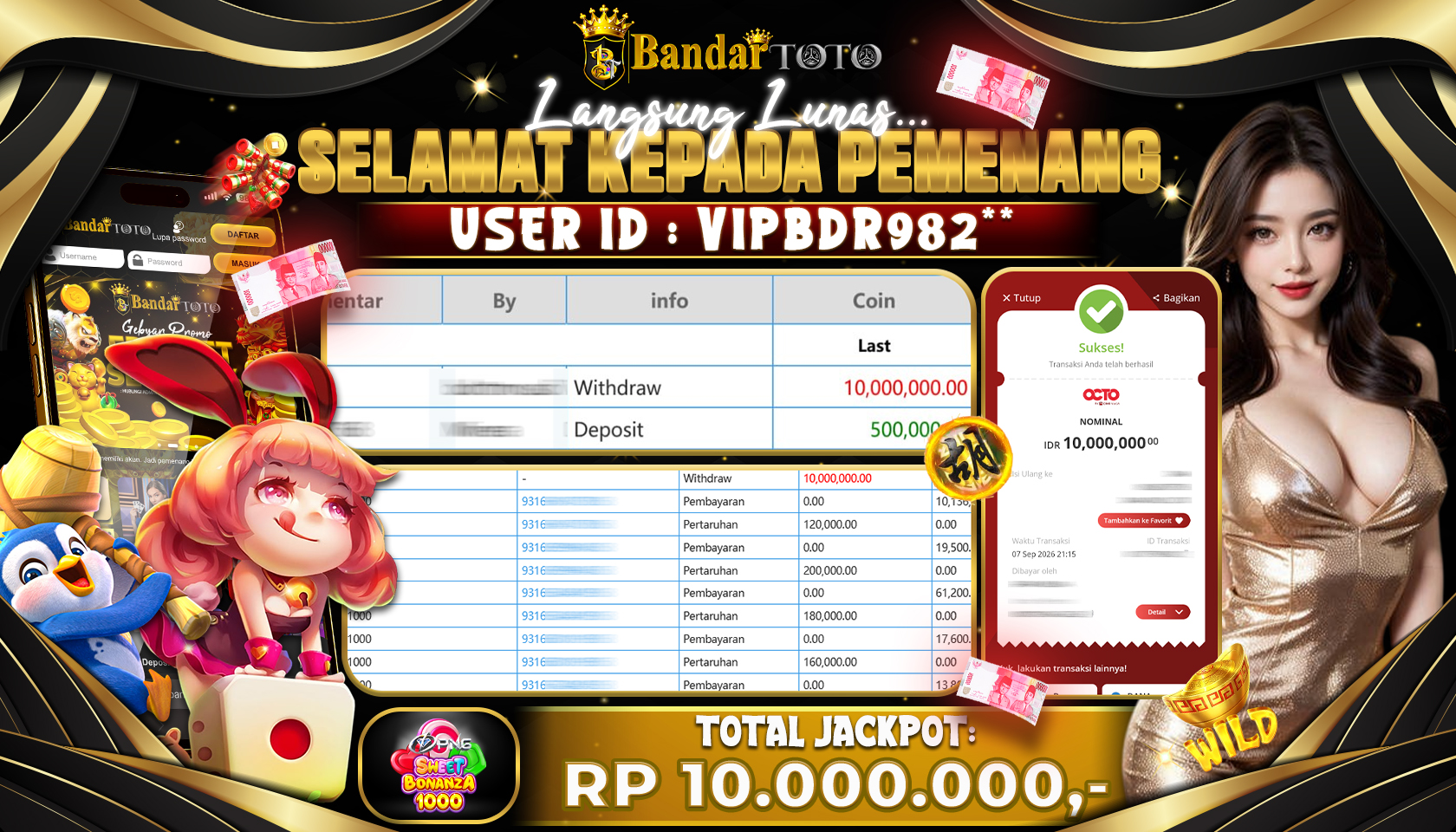 BANDARTOTO JACKPOT PP-SWEET BONANZA 10 JUTA DIBAYAR LUNAS,-