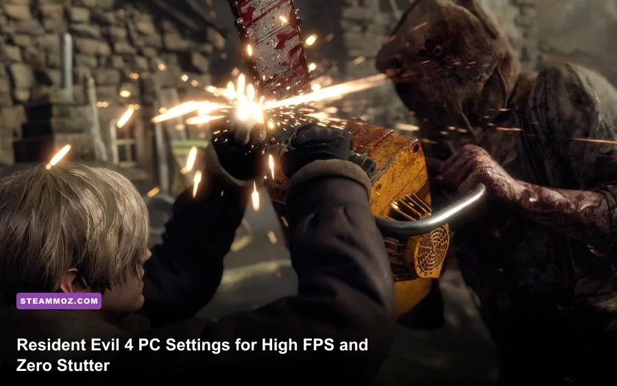 Leon S. Kennedy fighting off Ganados in the Village square in Resident Evil 4 Remake PC