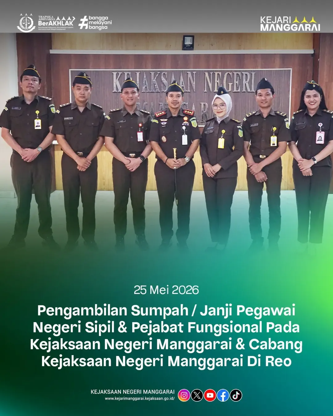 Pengambilan Sumpah Jabatan Dan Pelantikan Pegawai Negeri Sipil Kejaksaan Negeri Manggarai 
