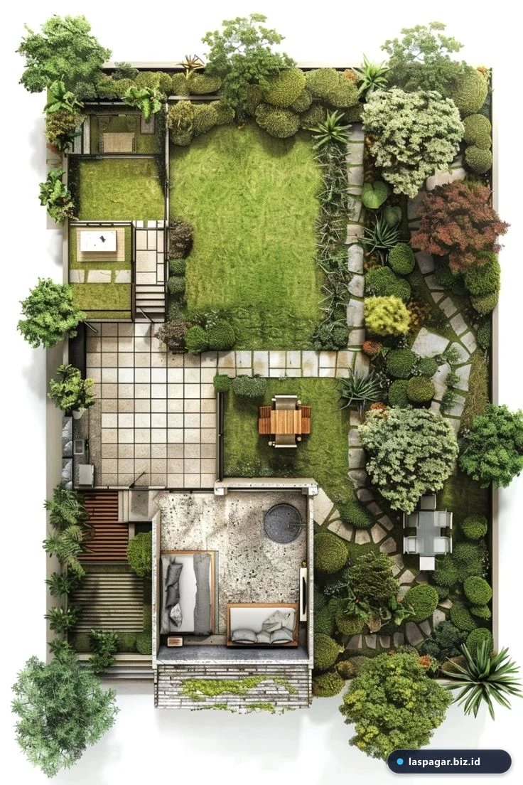 Denah dan tata letak taman depan rumah subsidi type 36