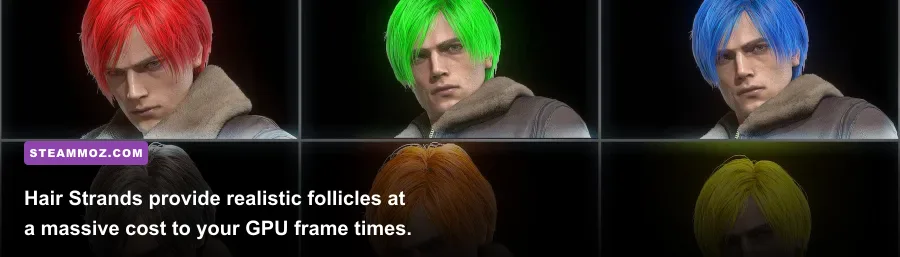 Close-up comparison of Leon Kennedy hair strands feature enabled versus disabled