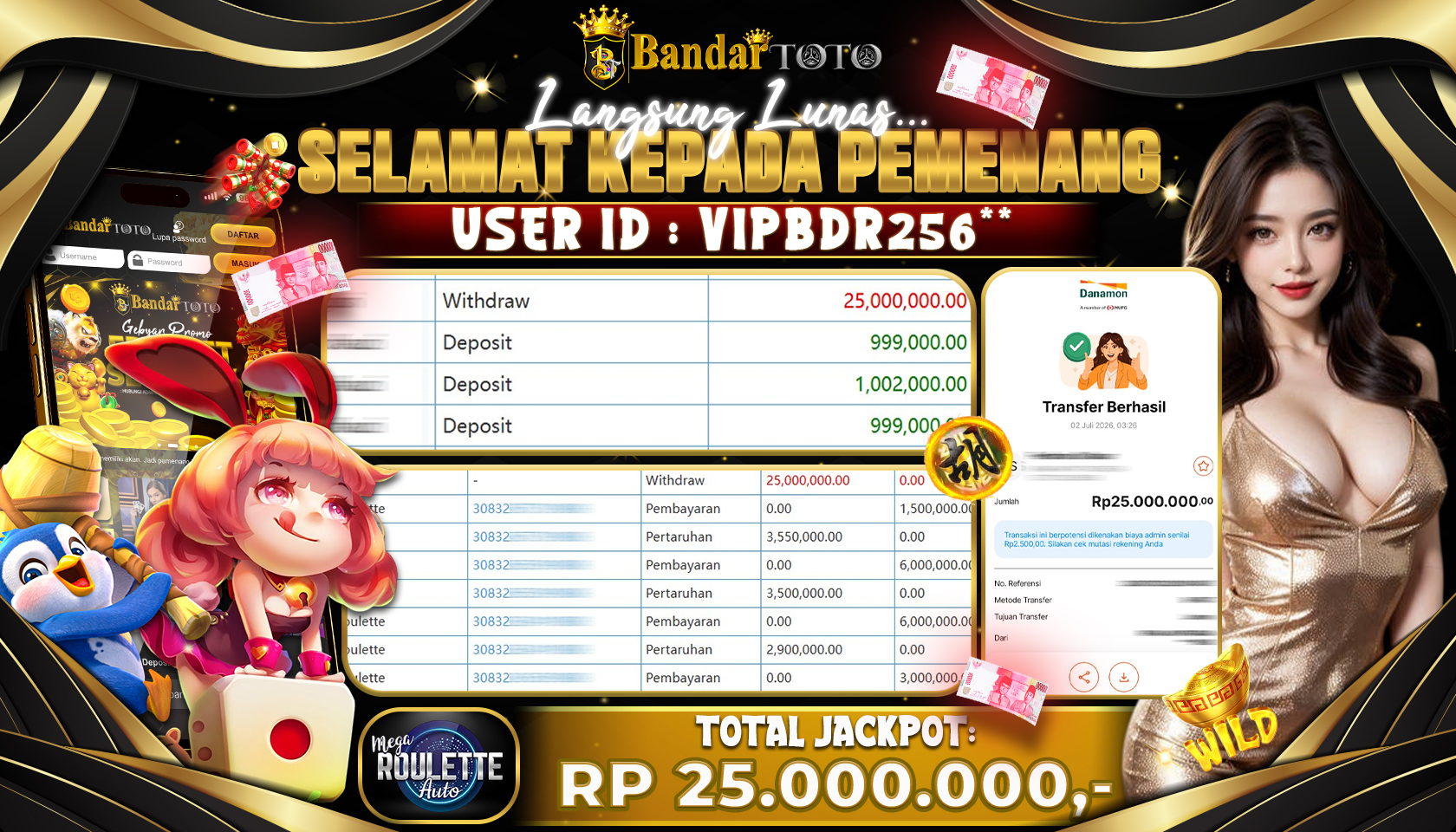 BANDARTOTO JACKPOT PP-MEGA ROULETTE 25 JUTA DIBAYAR LUNAS,-