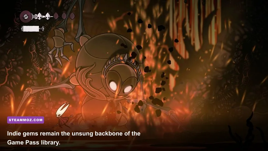 Atmospheric combat sequence in an indie metroidvania title