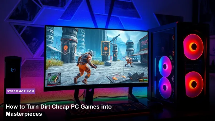 High-end PC setup running a heavily modded classic RPG on a widescreen monitor