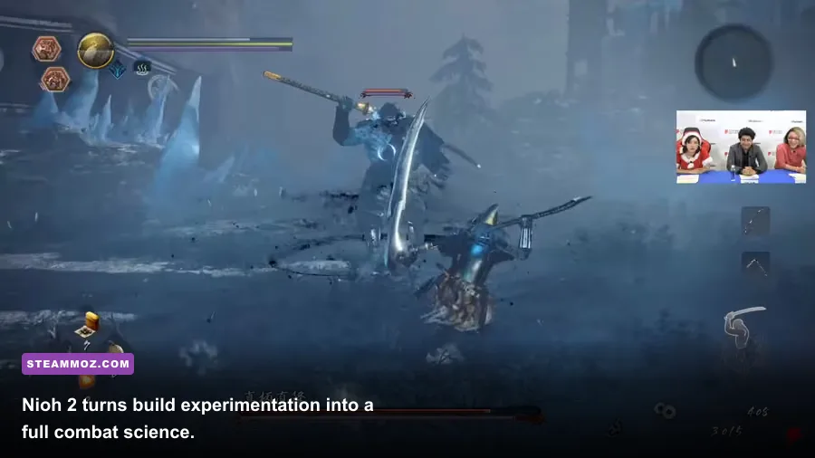 Nioh 2 warrior using a Switchglaive during Yokai Shift combat