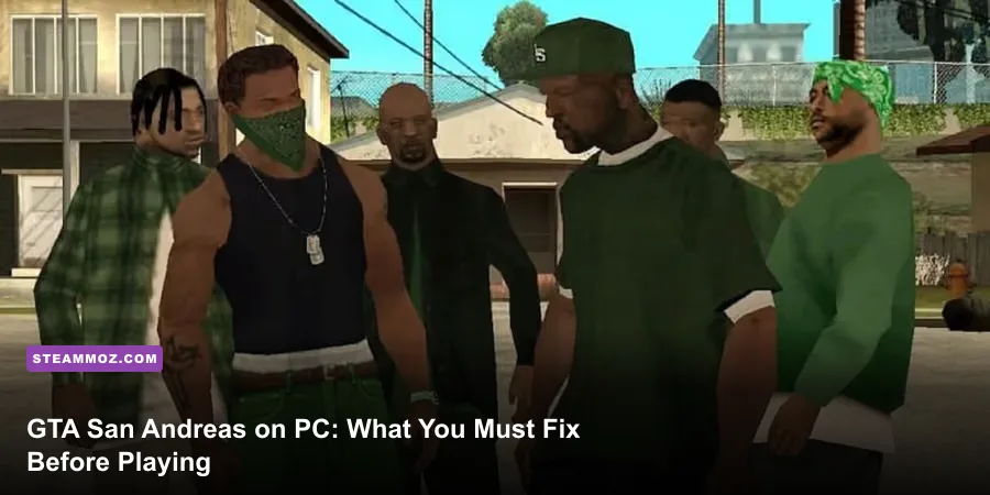 CJ standing in Grove Street neighborhood in GTA San Andreas PC widescreen