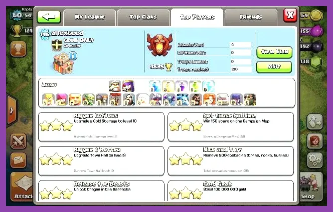 Clash of Clans player profile card displaying unique Player Tag and XP level