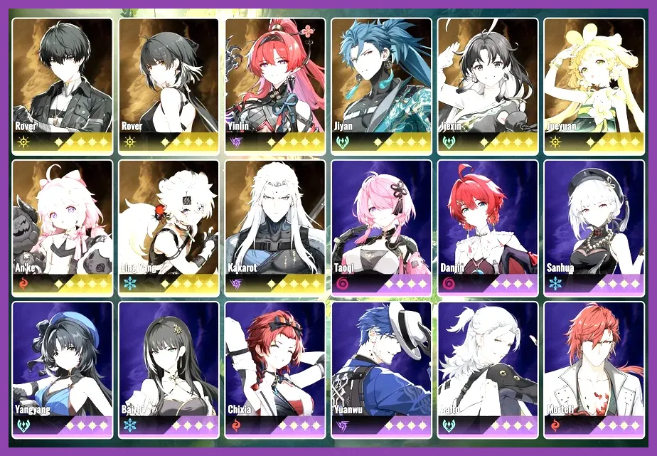 Wuthering Waves character selection menu