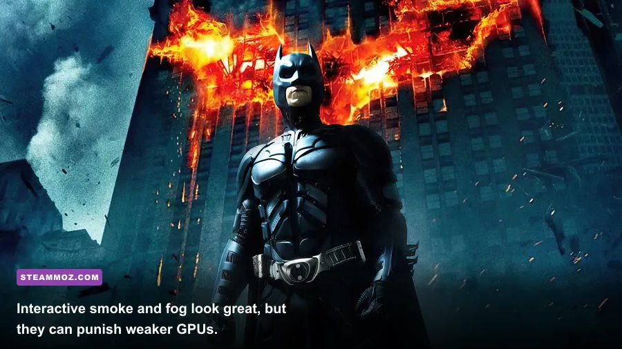 Batman Arkham Knight combat with smoke and PhysX effects enabled