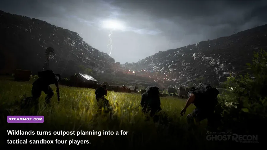 Ghost Recon Wildlands squad scouting a cartel base in the Bolivian mountains