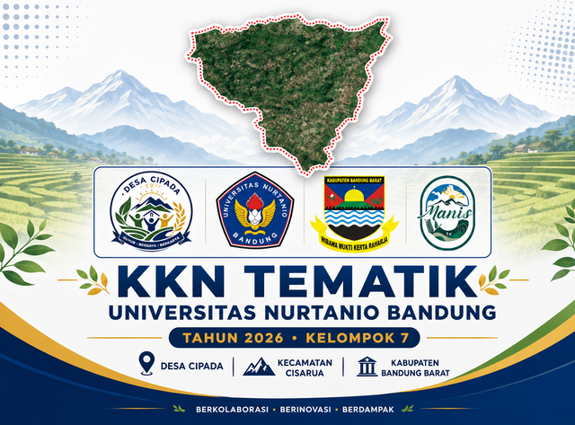 Papan identitas KKN Tematik Universitas Nurtanio Bandung 2026 Kelompok 7 di Desa Cipada, Kecamatan Cisarua, Kabupaten Bandung Barat