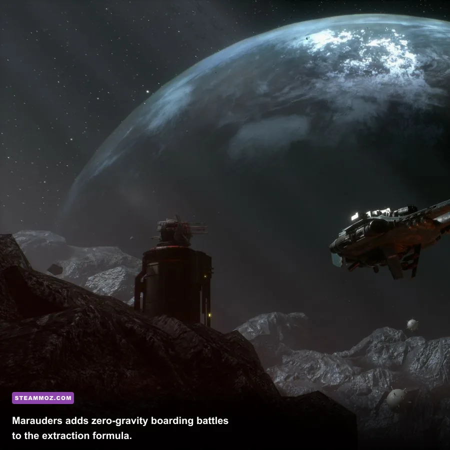 Marauders player boarding a hostile ship inside a space station