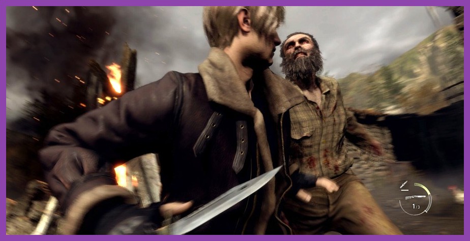 Leon parrying Dr. Salvador's chainsaw with a combat knife