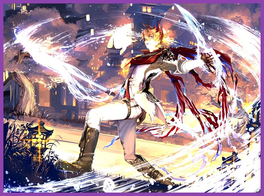 Tartaglia performing a burst attack in Genshin Impact