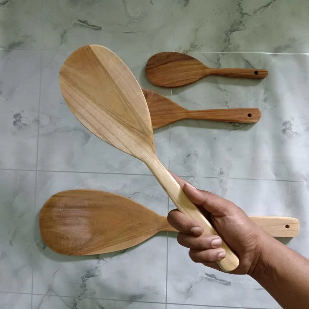 ENTONG KAYU JATI JUMBO 4 Ukuran / Centong kayu jumbo/ centong nasi kayu jati jumbo - Gambar 2
