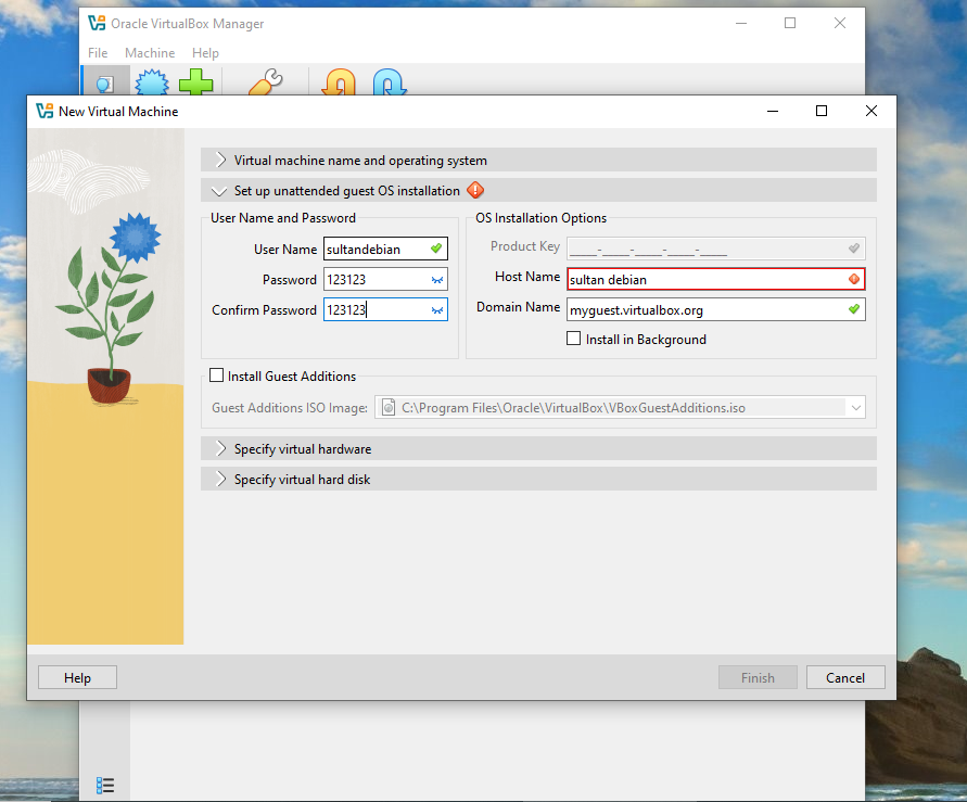 Mengisi username, password, dan hostname