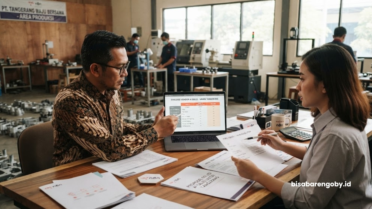 Pemilik bisnis manufaktur mengevaluasi profil vendor AI Sales untuk UMKM di Tangerang berbasis n8n