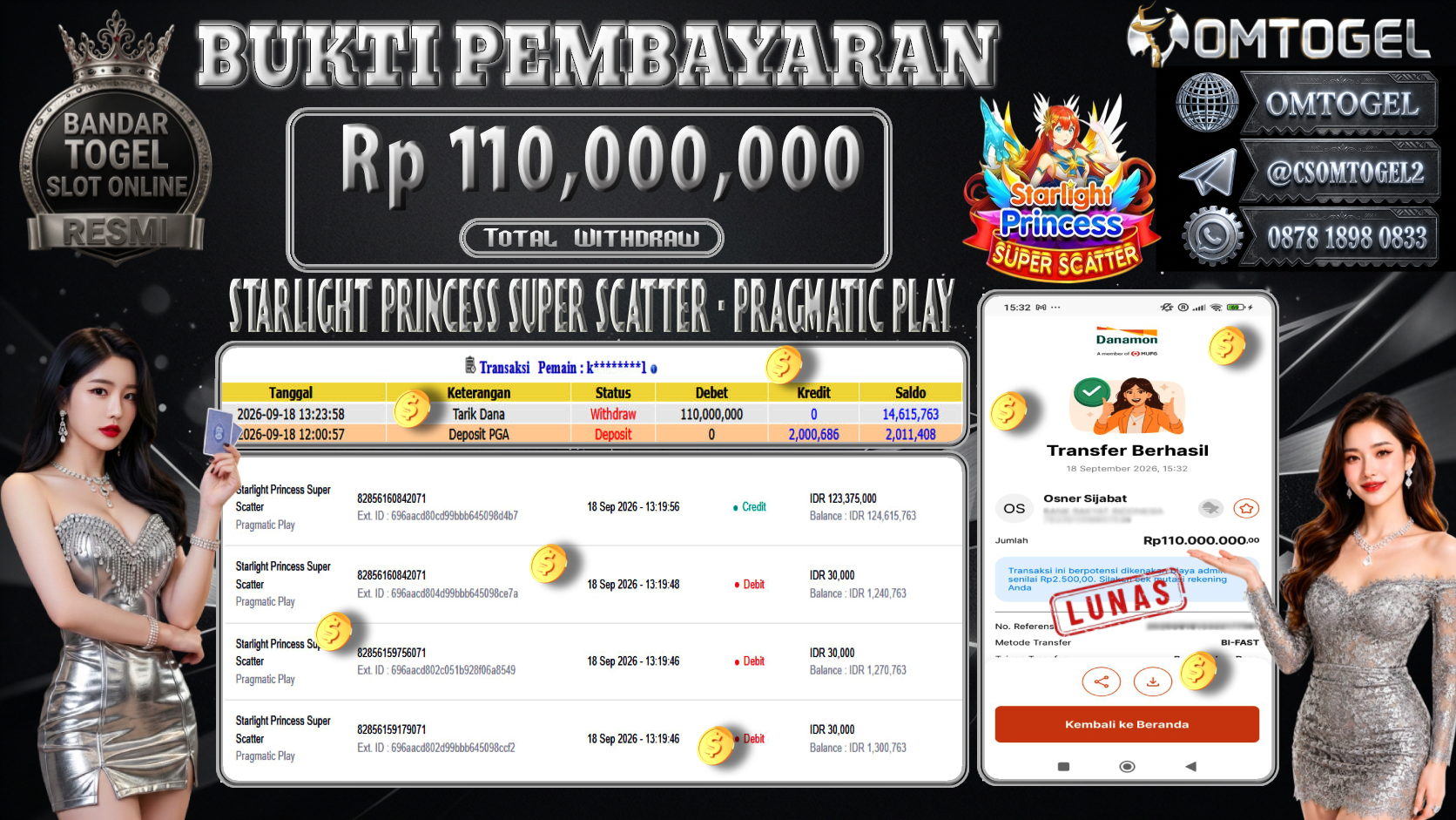 OMTOGEL JACKPOT PRAGMATIC PLAY STARLIGHT PRINCESS SUPER SCATTER Rp.110,000,000,- DIBAYAR LUNAS