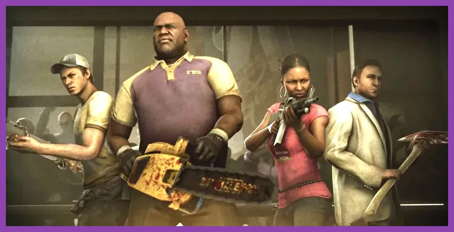 Four survivors cooperating in Left 4 Dead 2