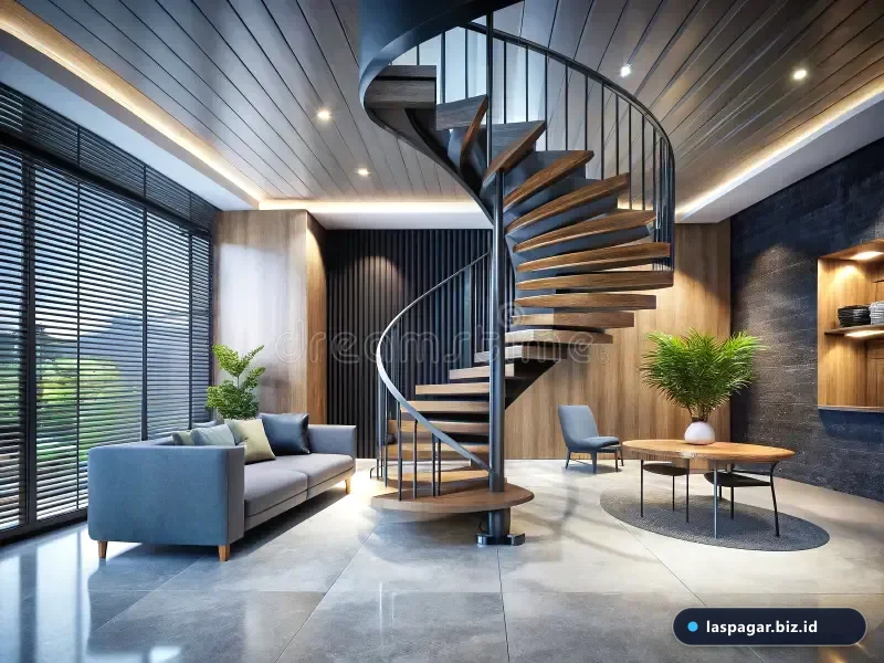 Tangga putar besi minimalis rumah 2 lantai type 45