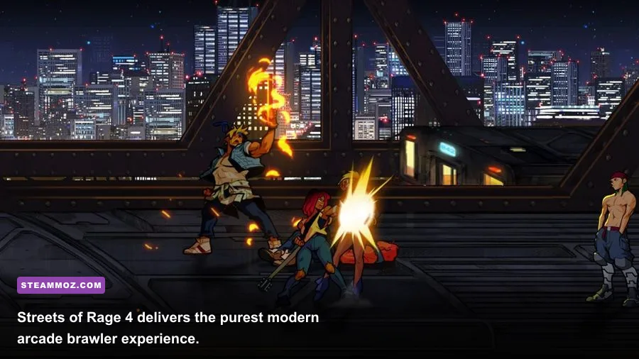 Blaze and Axel fighting enemies together in Streets of Rage 4