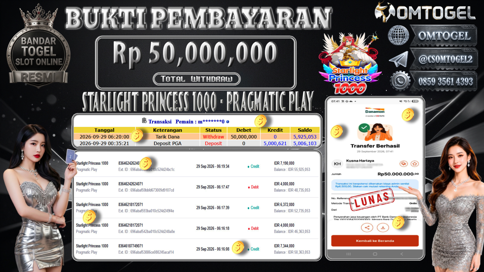 OMTOGEL JACKPOT PRAGMATIC PLAY STARLIGHT PRINCESS 1000 Rp.50,000,000,- DIBAYAR LUNAS