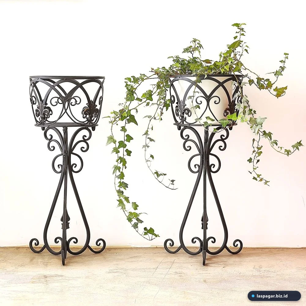 keunggulan standing pot bunga besi minimalis teras indoor