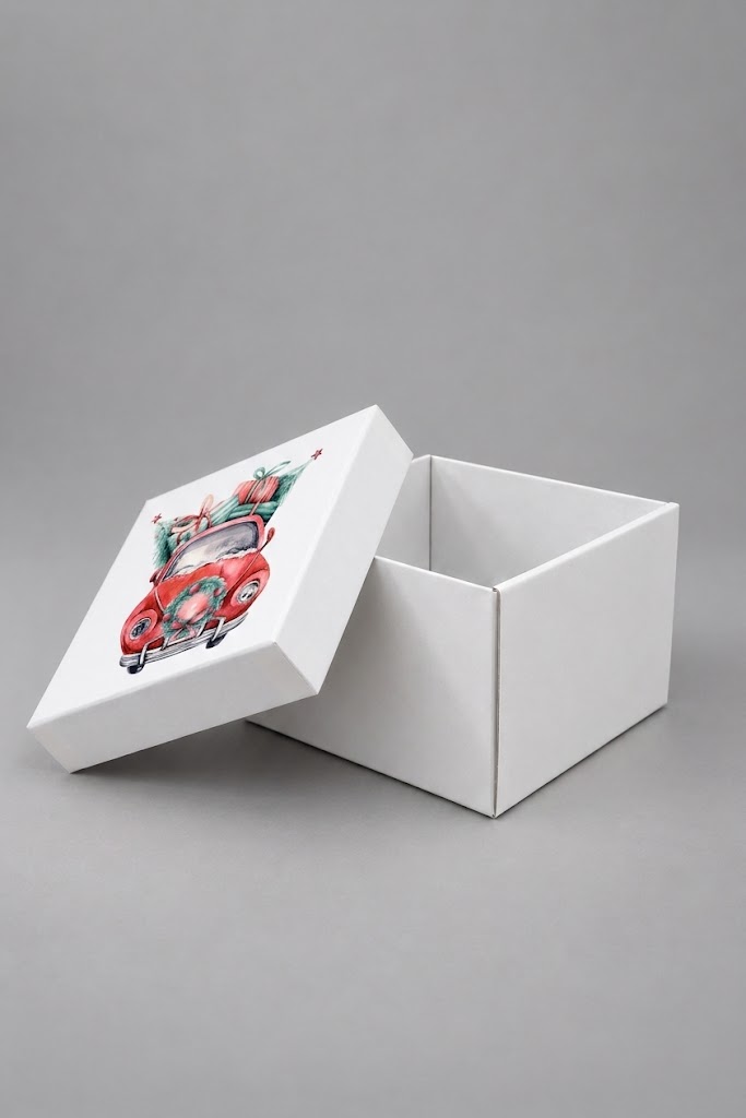 Подарочная коробка с новогодним авто и ёлкой, Paperibox Алматы