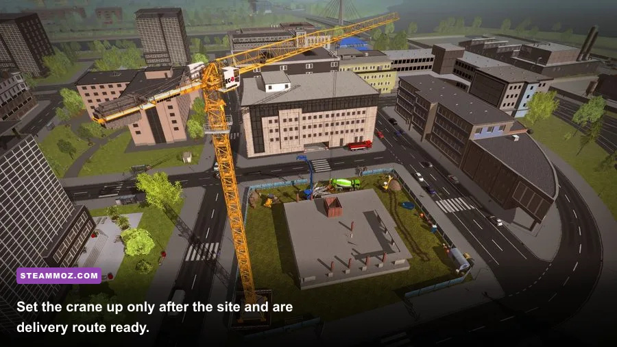 Liebherr 150 EC-B assembled beside a building site in Construction Simulator 2015