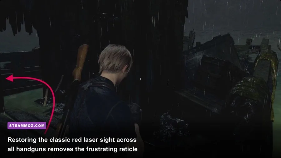 Leon aiming the Red9 equipped with a classic red dot laser sight mod