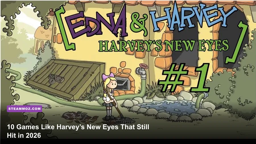 Lilli and Harvey in a darkly comic scene from Edna and Harvey Harvey's New Eyes