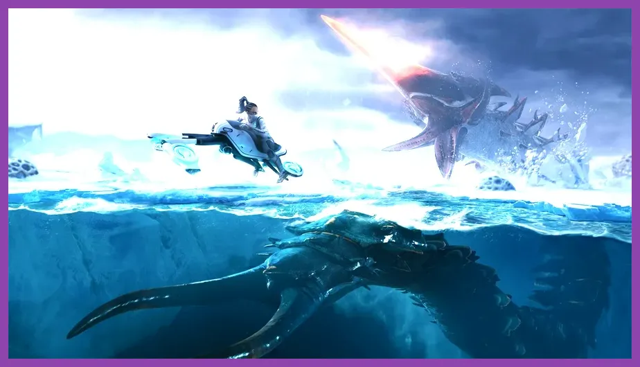 Player using Seaglide to travel quickly between biomes in Subnautica 2