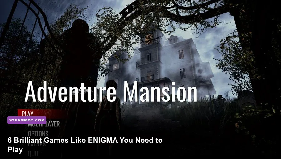 Atmospheric first-person puzzle game environment resembling ENIGMA