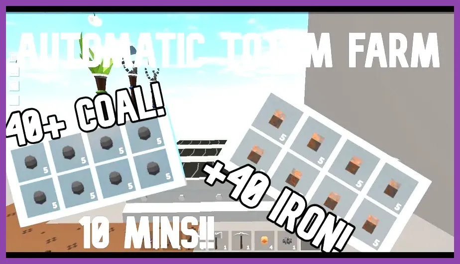 Automated iron and gold mining setup using totems in Roblox Islands