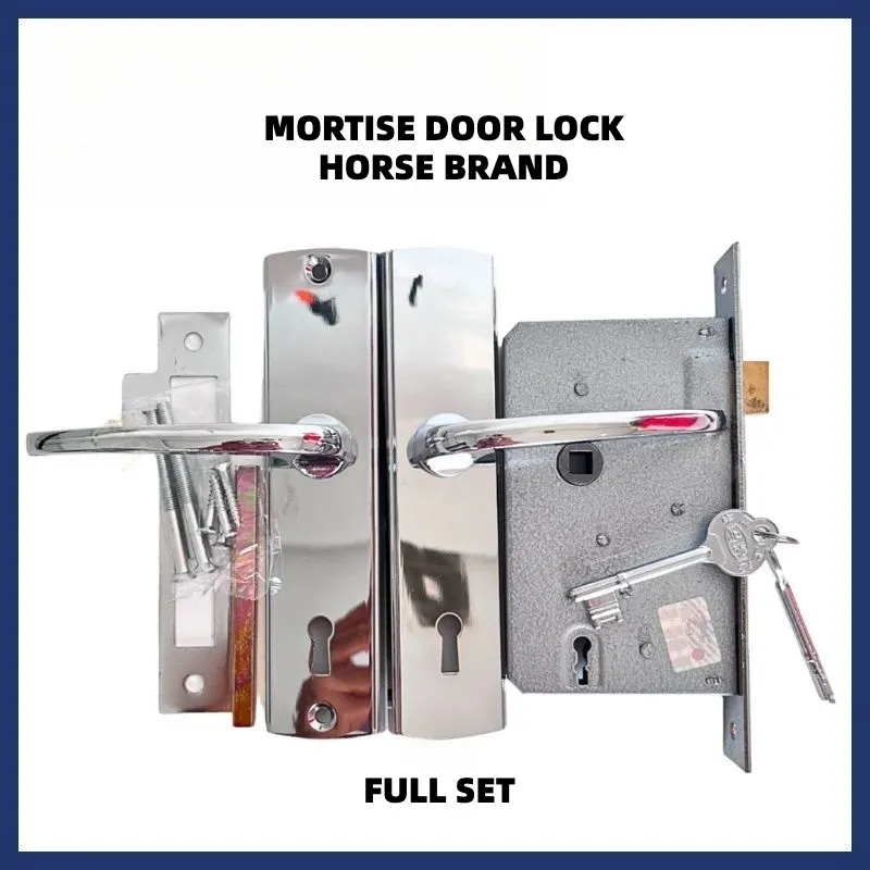 Kunci Mortise Handle Pintu Kuda Besar Original / Mortise Door Lock Horse Brand / Slot Kunci Handel Pintu Set - Gambar 2
