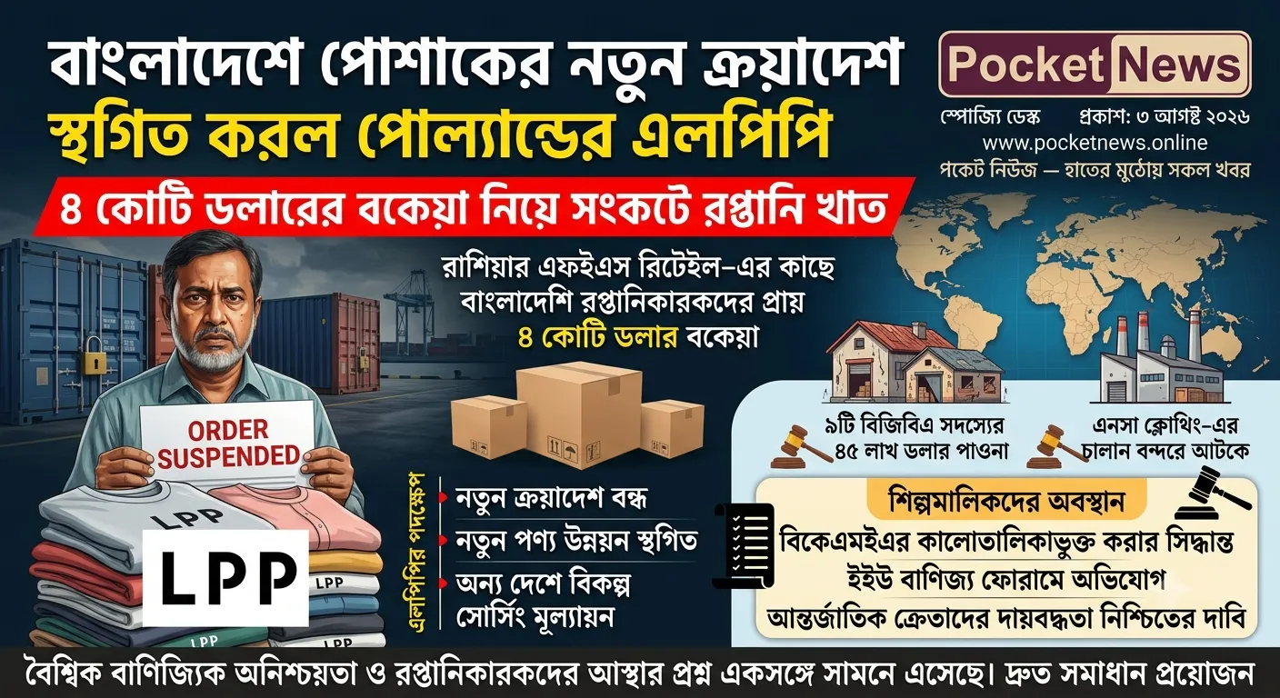 বাংলাদেশে পোশাকের নতুন ক্রয়াদেশ স্থগিত করল পোল্যান্ডের এলপিপি: ৪ কোটি ডলারের বকেয়া নিয়ে সংকটে রপ্তানি খাত বাংলাদেশে পোশাকের নতুন ক্রয়াদেশ স্থগিত করল পোল্যান্ডের এলপিপি: ৪ কোটি ডলারের বকেয়া নিয়ে সংকটে রপ্তানি খাত